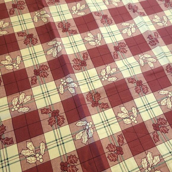 Cotton Fabric Holly Leaves Berries Red Cream Plaid Christmas Print 18x44" CPW - Picture 8 of 10